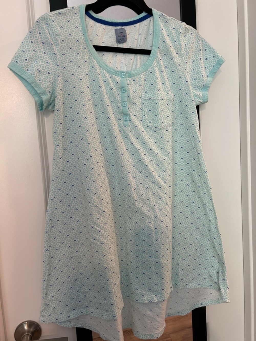 Jane and Bleecker Aqua Henley Nightshirt with Navy Trim